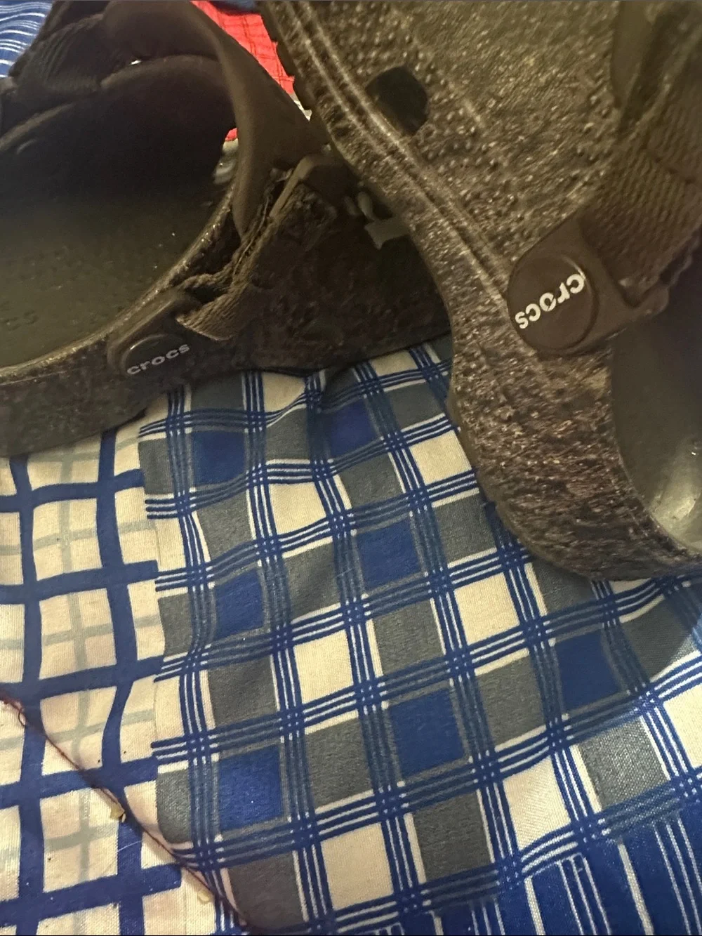 CROCS Kids Brown and Gray Felt Clogs with Playful Lettering